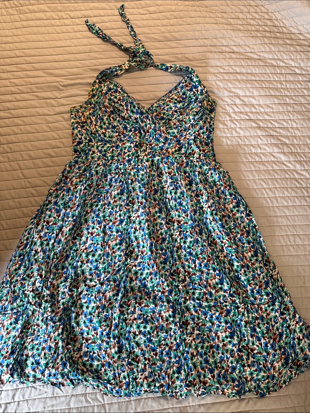 Aryeh Blue, Green & Brown Halter Floral Summer Dress